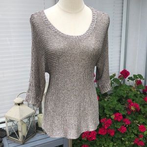 Eileen Fisher “chain mail” metallic knit top